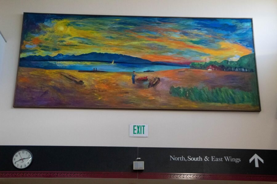 Julian Whitworth"Warm Spirit Brings Light... Golden Gardens 2000" by alumni Joe Reno is an oil on canvas painting modeled after the times that Reno skipped class to spend time at the beach. The piece was provided by City of Seattle Department of Nei…