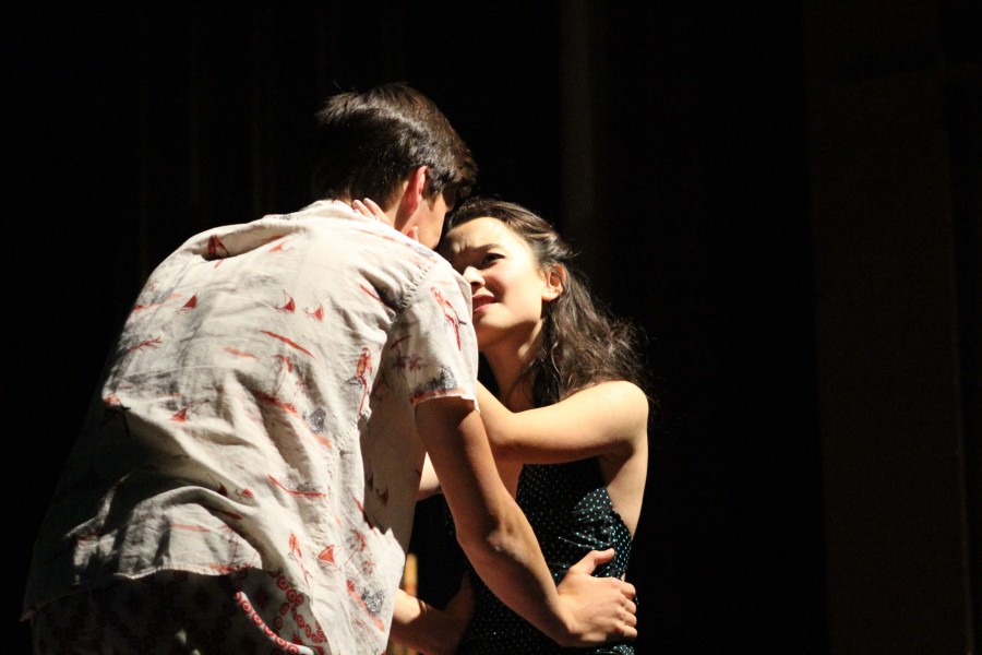 Christine McManigalOrpheus (junior Diego Roberts-Buceta) and Eurydice (senior Isabelle Mar) embrace as she accepts his marriage proposal.