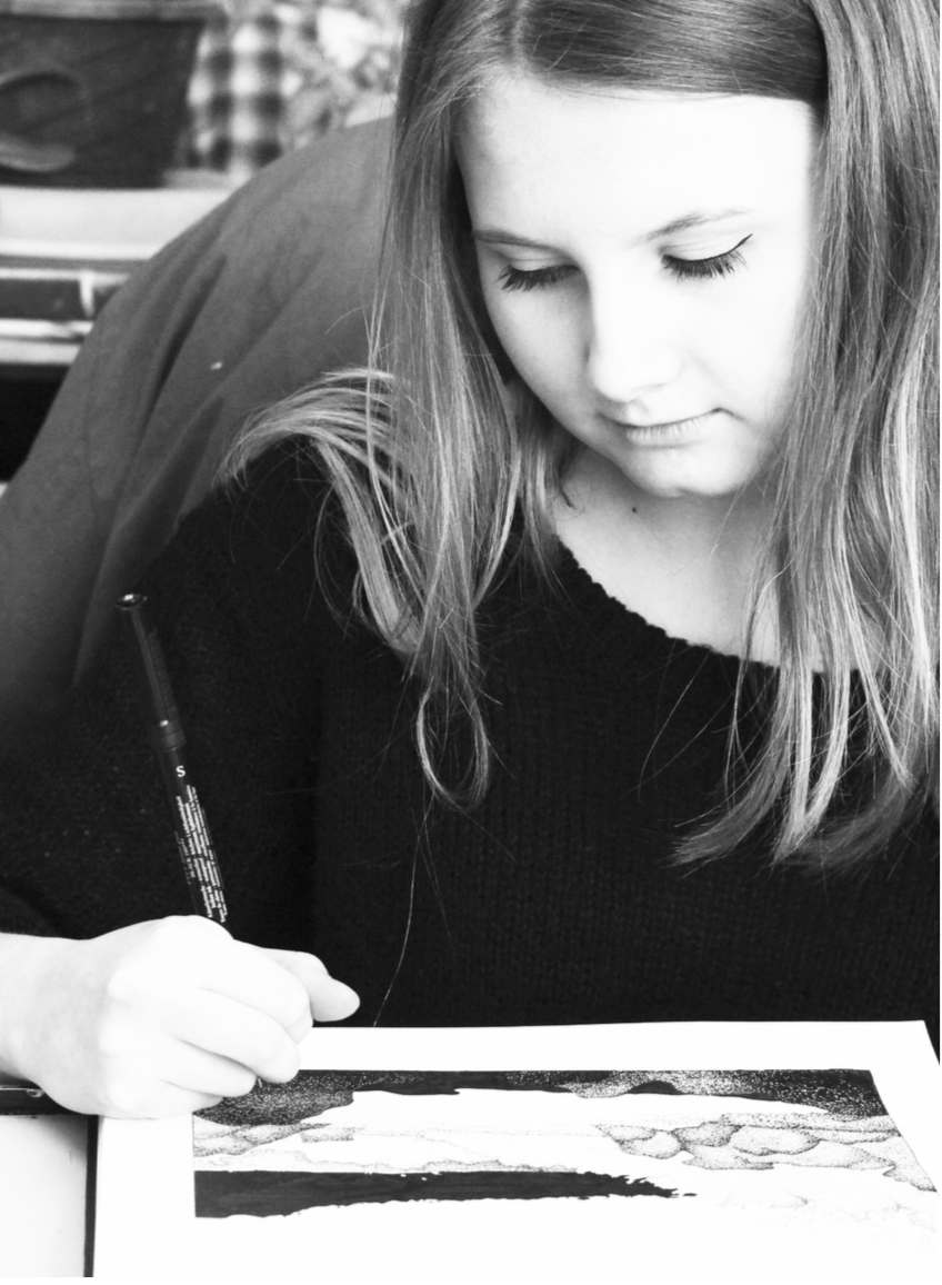 Photo by Mallery PerrySenior Sonja Ferkingstad works with a black pen, her tool of choice. To Ferkingstad, one of her hardest classes is Advanced Placement Art.