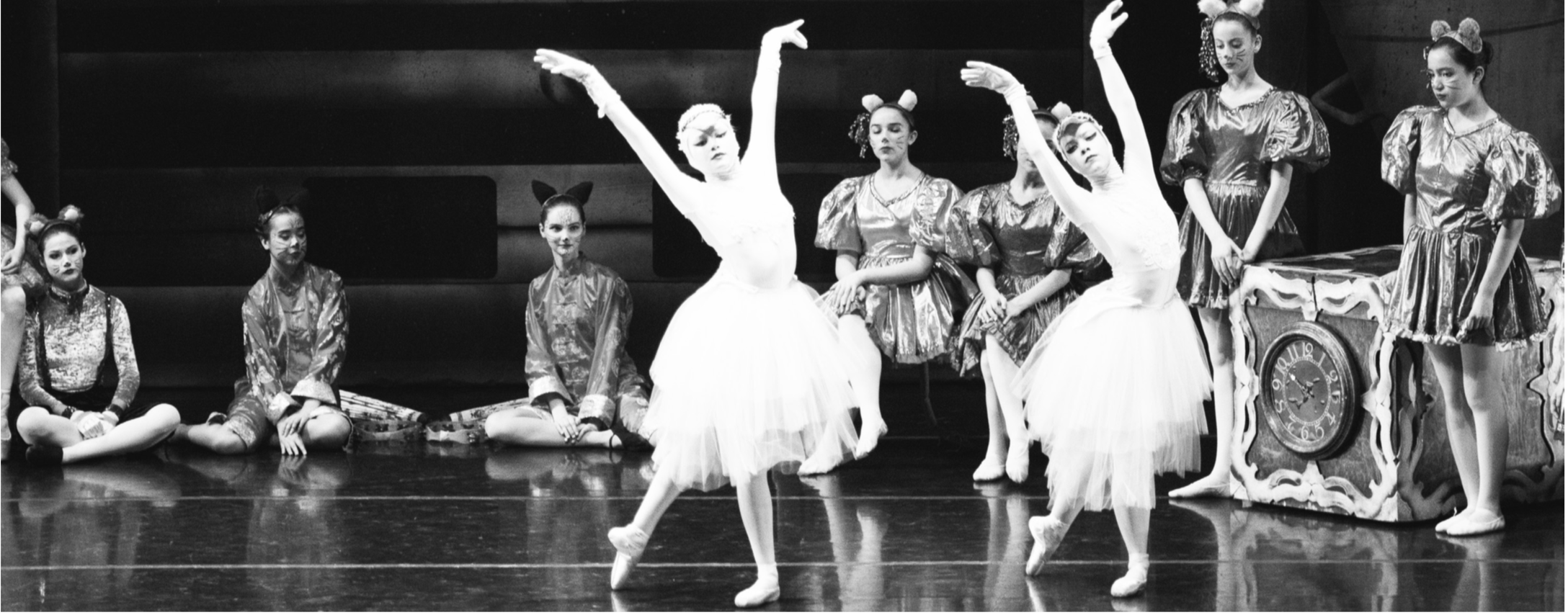 Photo cotters of Colleen DishyFreshman Louisa Lloyd (front center) dances as a swan in the winter show, “The Steadfast Tin Soldier,” at Dance Fremont! with other students
