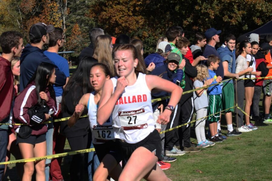 Henry JowaisasSenior Lou Yardley yards from the finish line. Yardley finished with a new season record (19:40.17) at Districts and is consistently a difference maker for the Beavers with her low times.