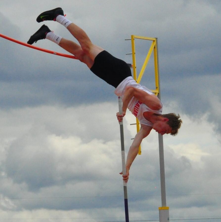(photo courtesy of Ballard Track and Field team)Senior Chad Cohen attempts to go over the bar at state. Cohen goes on to win the 3A state championship.