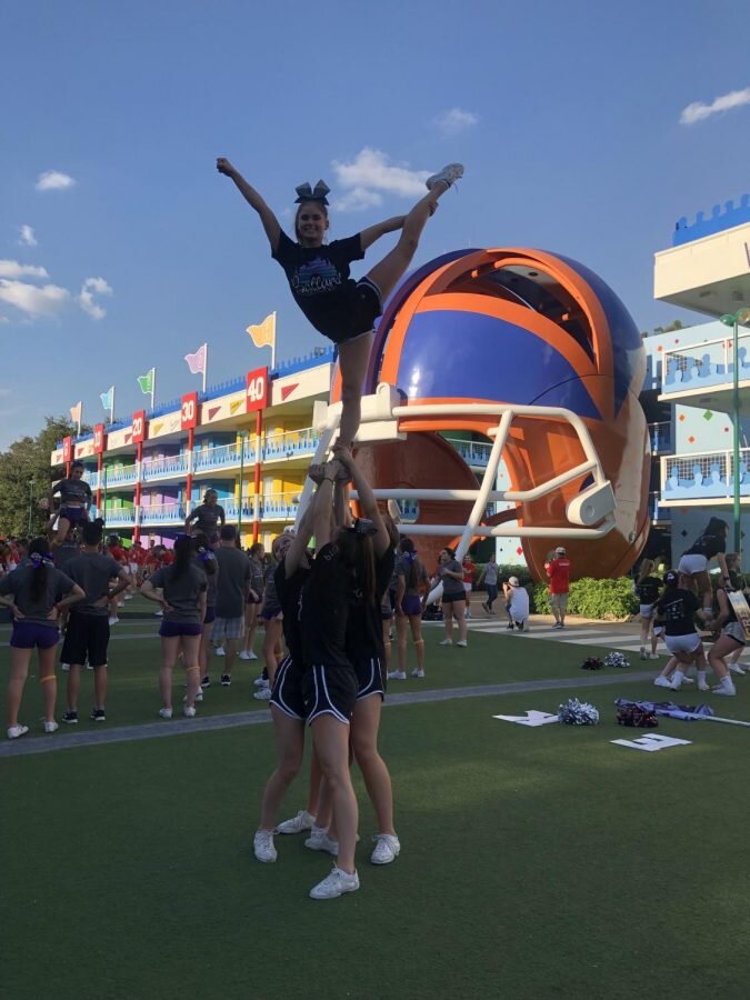 Jasper LaurSenior Haley Stroud, who is a flyer, poses at the 2019 Nationals held in Orlando, Florida. Stroud plans on being a flyer on the SDSU cheer team.