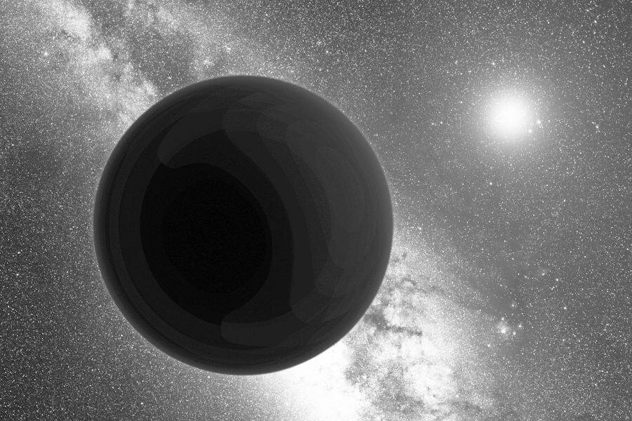 Artist’s representation of planet nine, an “ice giant” looming on the edge of the solar system, looking on a depiction of Neptune’s orbit around the sun. Photo courtesy of creative commons.