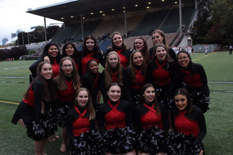 Dance team after performing at the Homecoming game on Oct. 4. “Everyone helps each other when they need help,” freshman Alexandra Borsi said. (Courtesy of Bethany Nielsen)