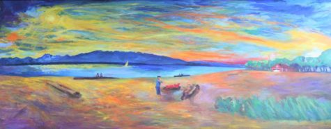 Warm Spirit Brings Light...Golden Gardens, (2000) was painted by Ballard alum Joe Reno. This piece is a reference to teenage love and Golden Gardens.