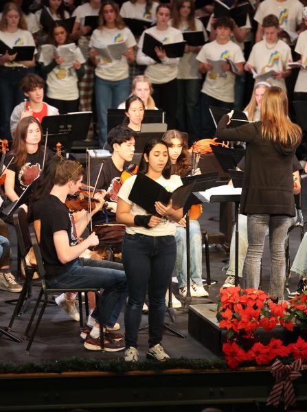 Senior Izzy Rampersad performs Chichester Psalms with the orchestra in the PAC for a performance for elementary schools.
