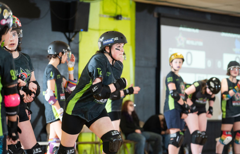 Brick Hammond-O’Darrah is a junior who does roller derby. Roller derby is where players skate laps around an oval shaped track while trying to escort a “jammer” player past all the opposing blockers. (Courtesy of Brick Hammond-O'Darrah) 