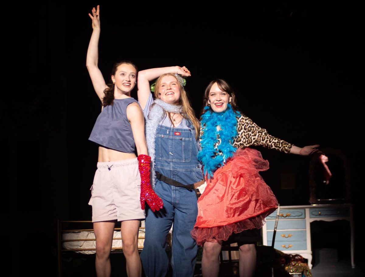 Certainly, the "Mama Mia" show is bursting with joy, which is especially apparent in the music and dance. Cianna Johnson (10), Audrey Nordtvedt (12), and Natalie McManus (12) strike a pose during a dance number.