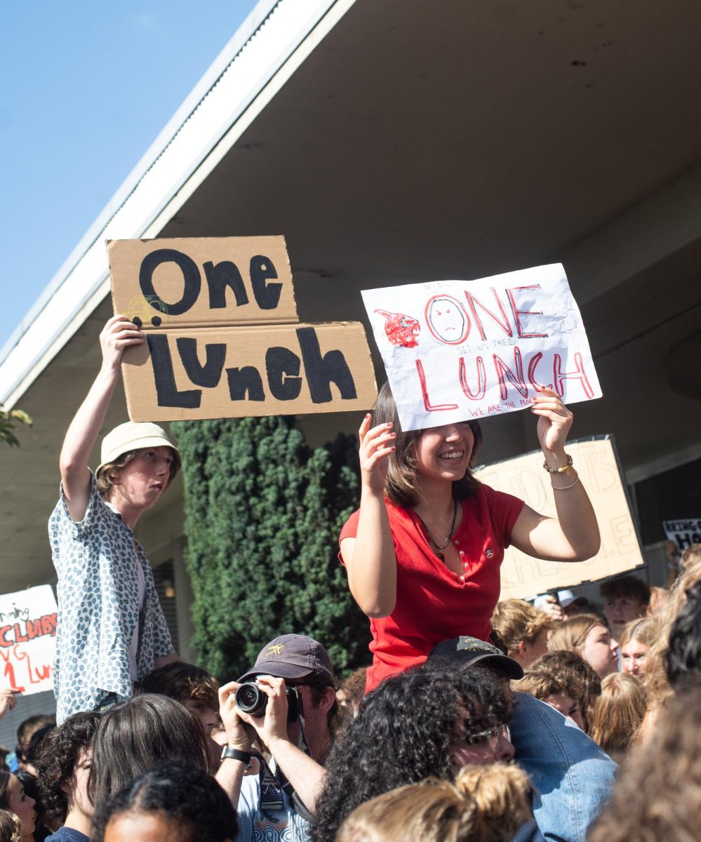 Hundreds of students made their way to the John Stanford Center building in the SoDo district to show support of a one lunch schedule.